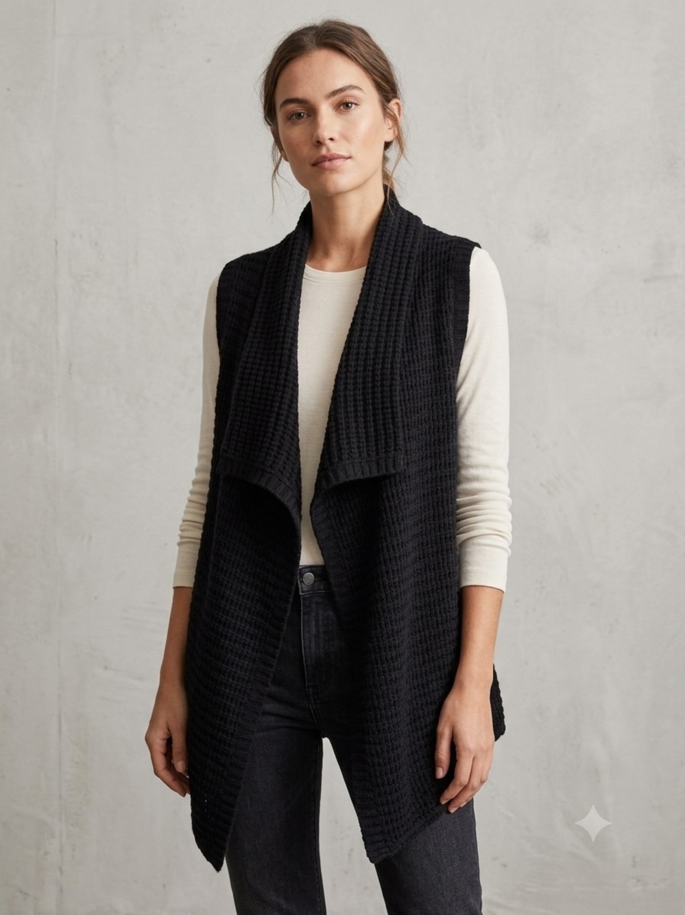 Brochu Walker Sz L Wool Cashmere Black Sleeveless Knit Minimalist Sweater